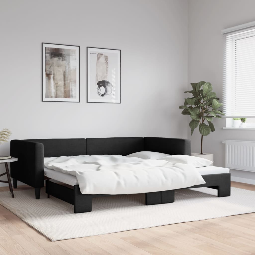 daybed med udtræk 100x200 cm stof sort