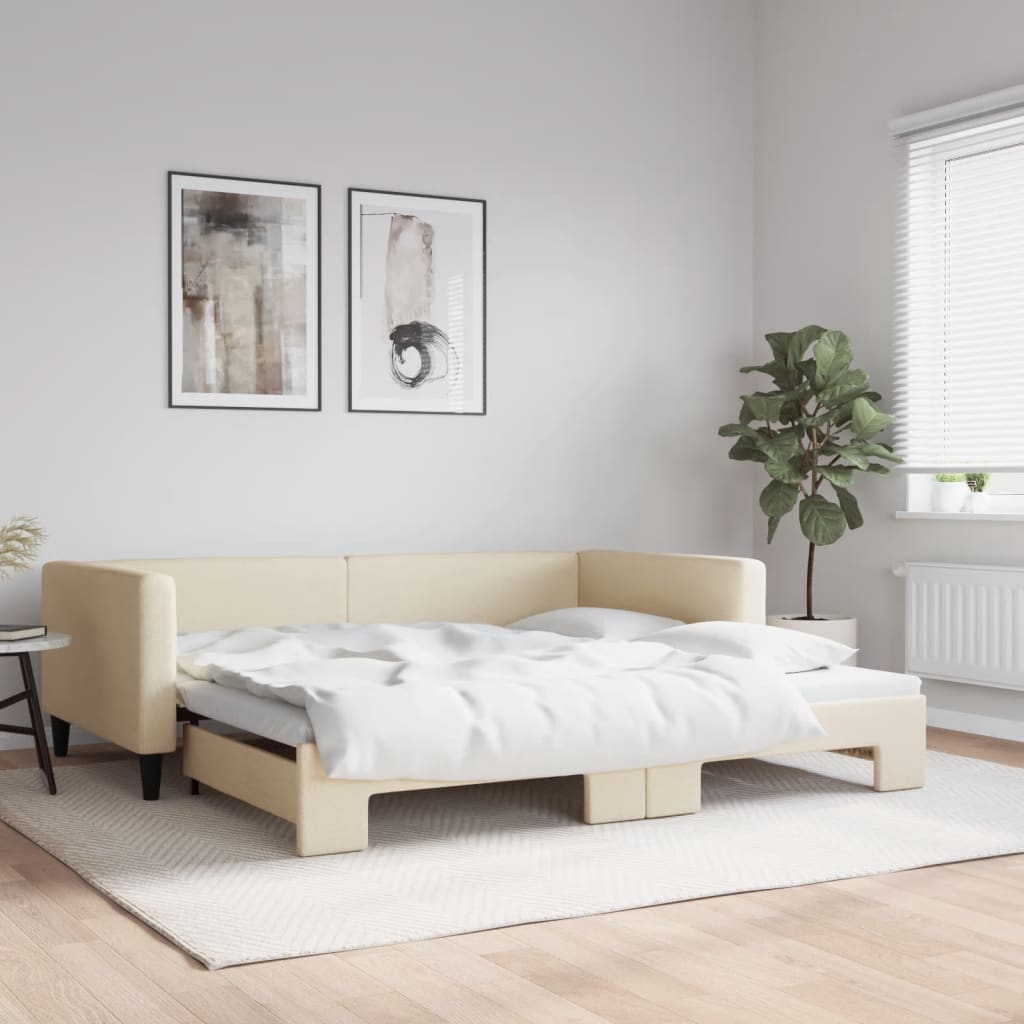 Daybed med udtræk 100×200 cm i stof - cremefarvet