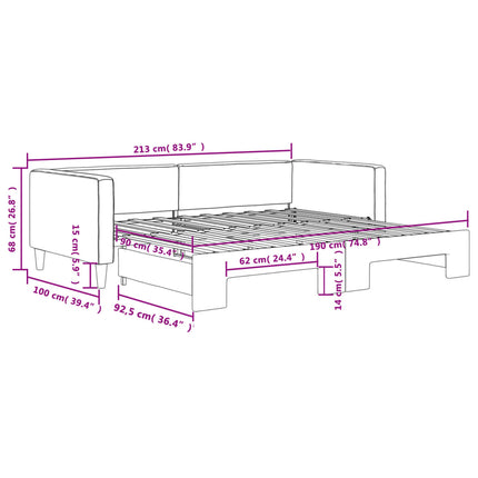 daybed med udtræk 90x190 cm stof sort