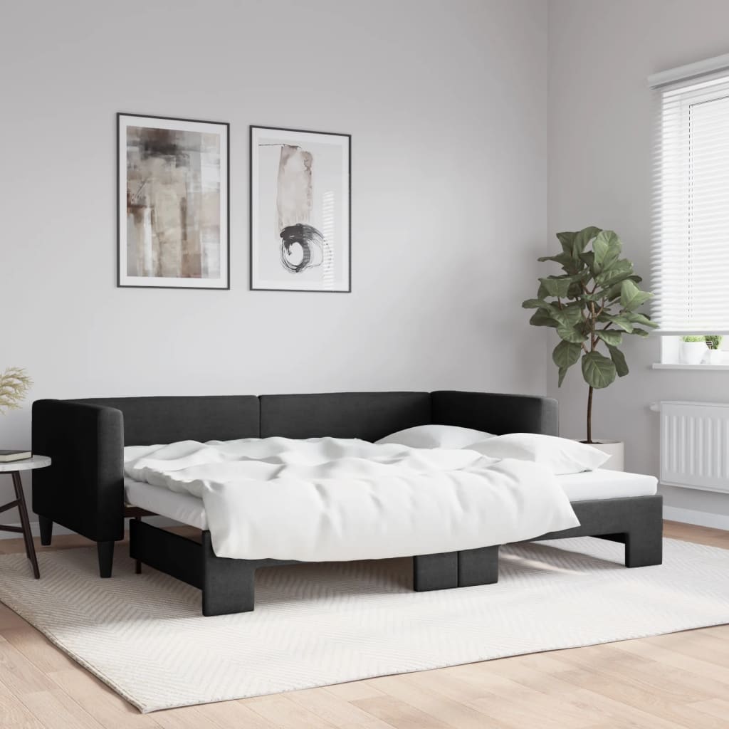 daybed med udtræk 90x190 cm stof sort