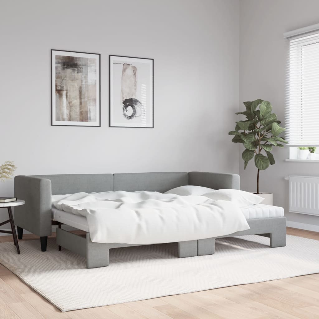 daybed med udtræk og madras 80x200 cm stof lysegrå