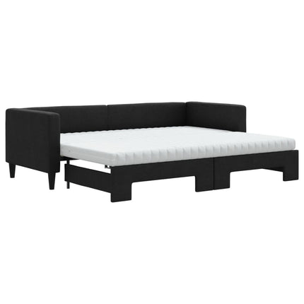 daybed med udtræk og madras 80x200 cm stof sort