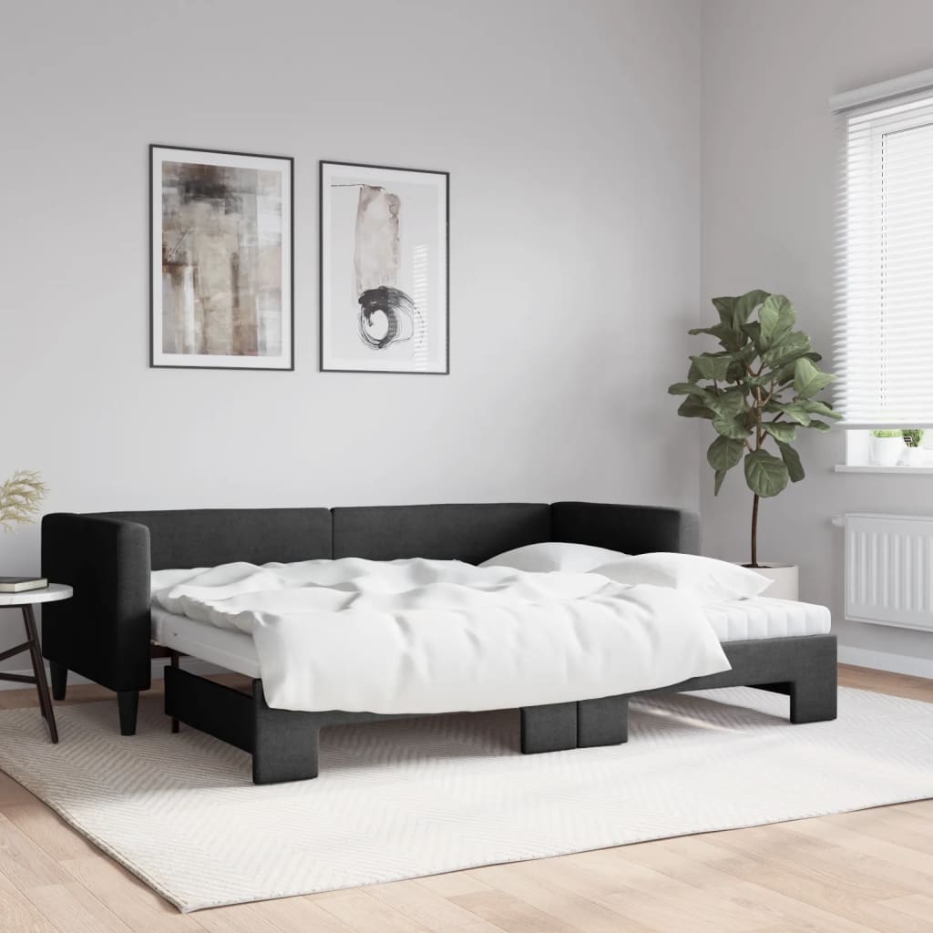 daybed med udtræk og madras 80x200 cm stof sort