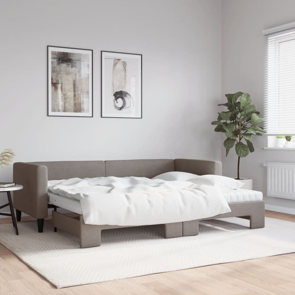 daybed med udtræk og madras 80x200 cm stof gråbrun