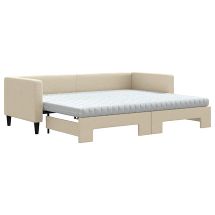 daybed med udtræk og madras 80x200 cm stof cremefarvet