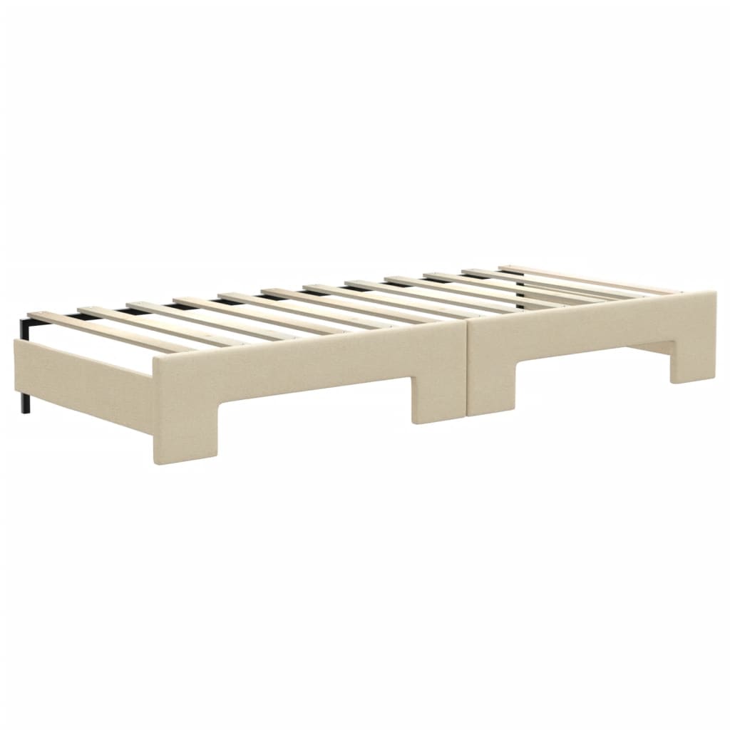 daybed med udtræk og madras 80x200 cm stof cremefarvet