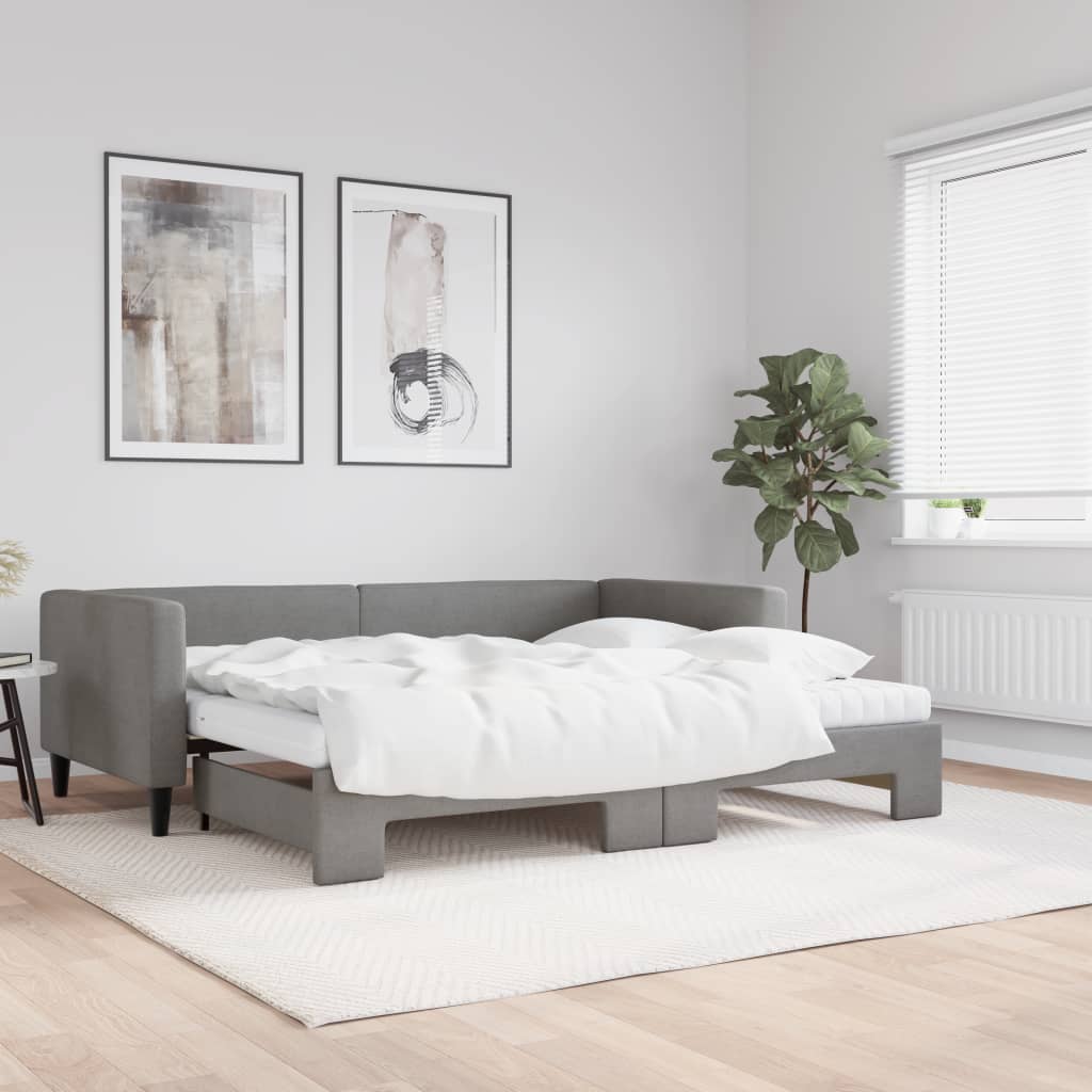 daybed med udtræk og madras 90x200 cm stof mørkegrå