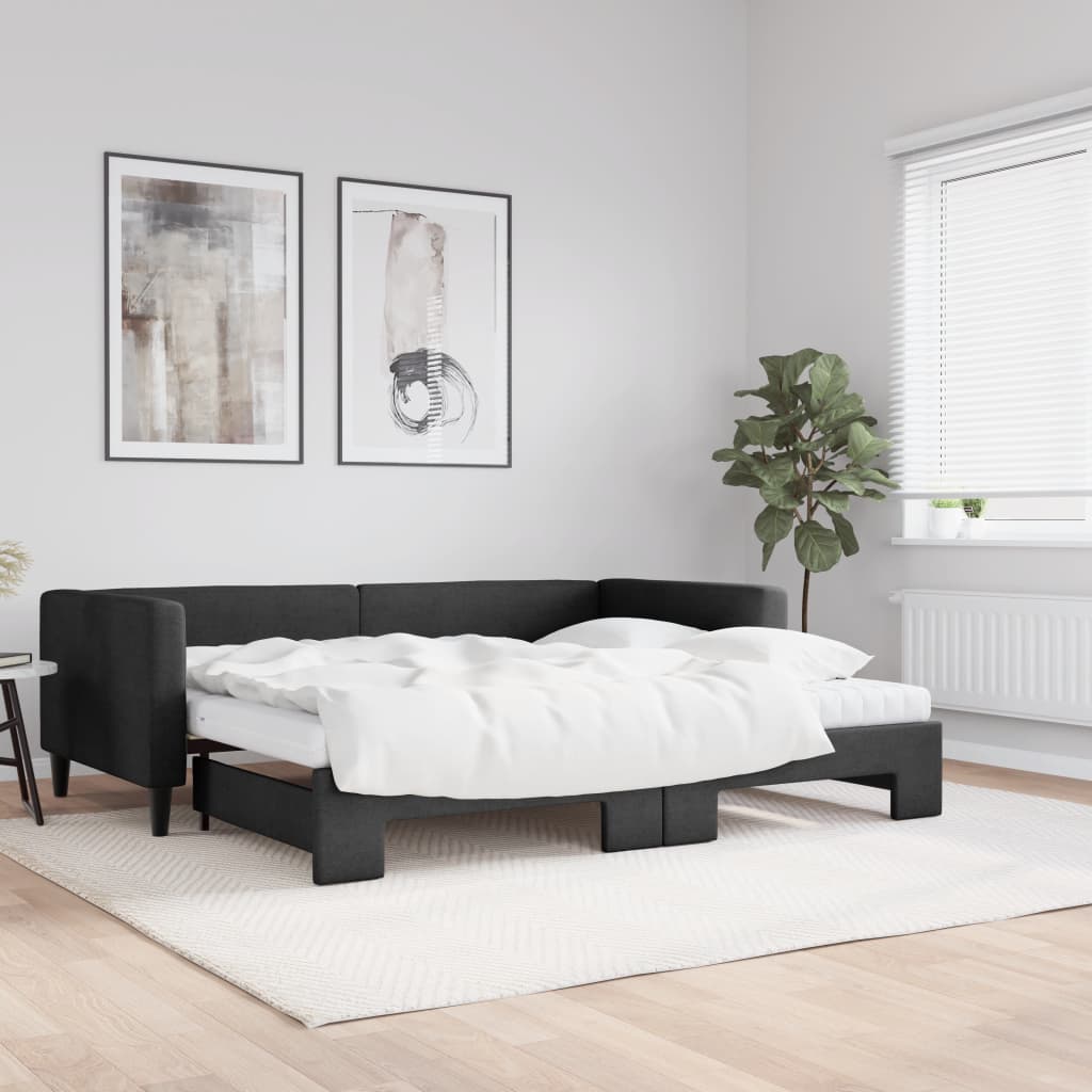daybed med udtræk og madras 90x200 cm stof sort