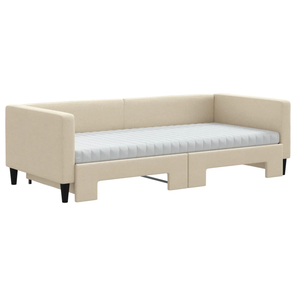 daybed med udtræk og madras 90x200 cm stof cremefarvet