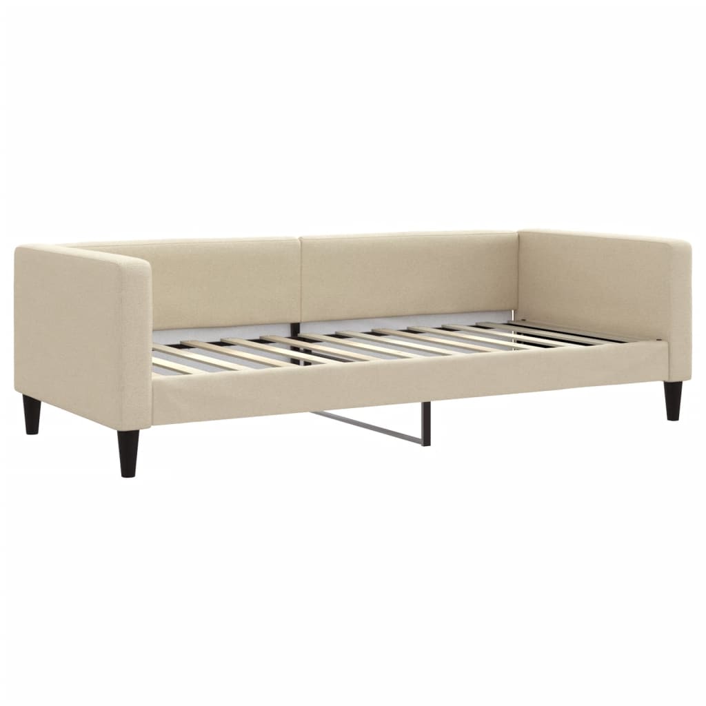 daybed med udtræk og madras 90x200 cm stof cremefarvet