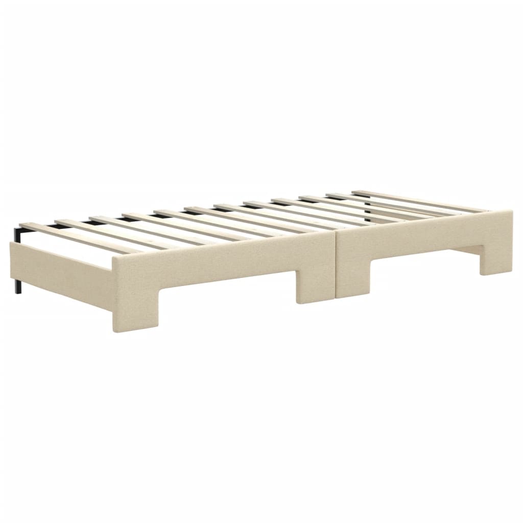 daybed med udtræk og madras 90x200 cm stof cremefarvet