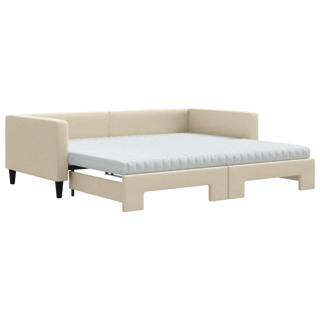 daybed med udtræk og madras 100x200 cm stof cremefarvet