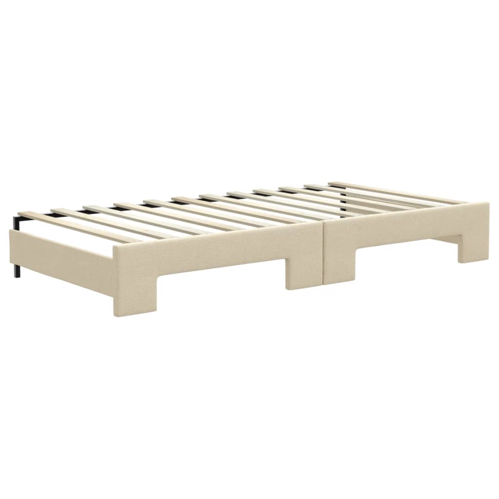 daybed med udtræk og madras 100x200 cm stof cremefarvet