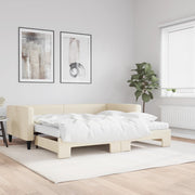 daybed med udtræk og madras 100x200 cm stof cremefarvet