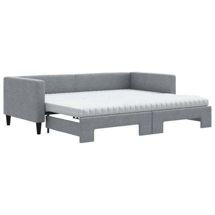 daybed med udtræk og madras 90x190 cm stof lysegrå