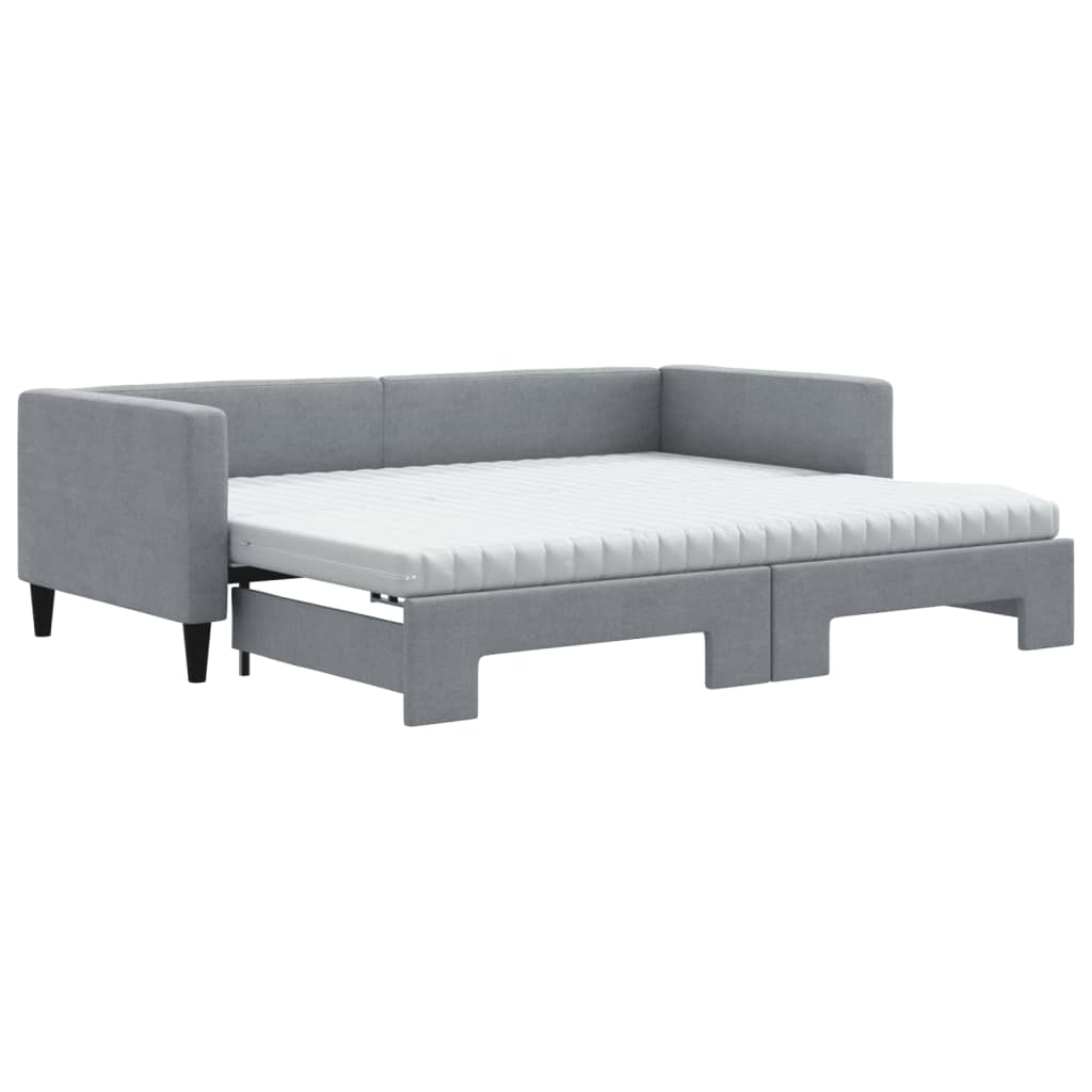 daybed med udtræk og madras 90x190 cm stof lysegrå