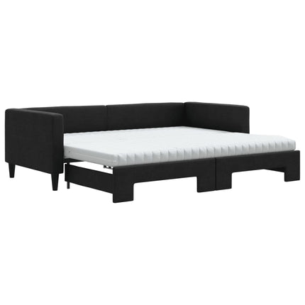 daybed med udtræk og madras 90x190 cm stof sort