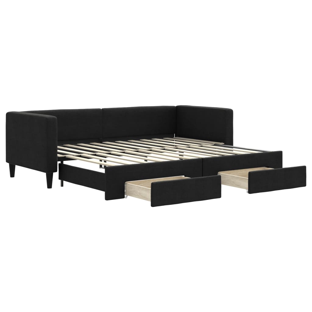 daybed med udtræk og skuffer 80x200 cm stof sort