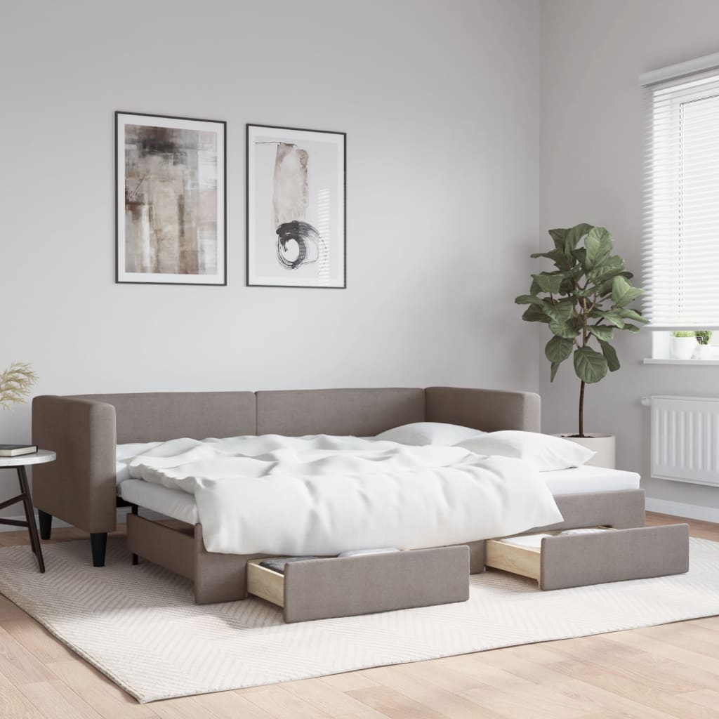 Daybed med udtræk og skuffer 80 × 200 cm - stof, gråbrun