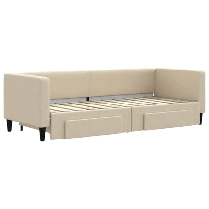 daybed med udtræk og skuffer 80x200 cm stof cremefarvet