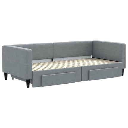 daybed med udtræk og skuffer 90x200 cm stof lysegrå