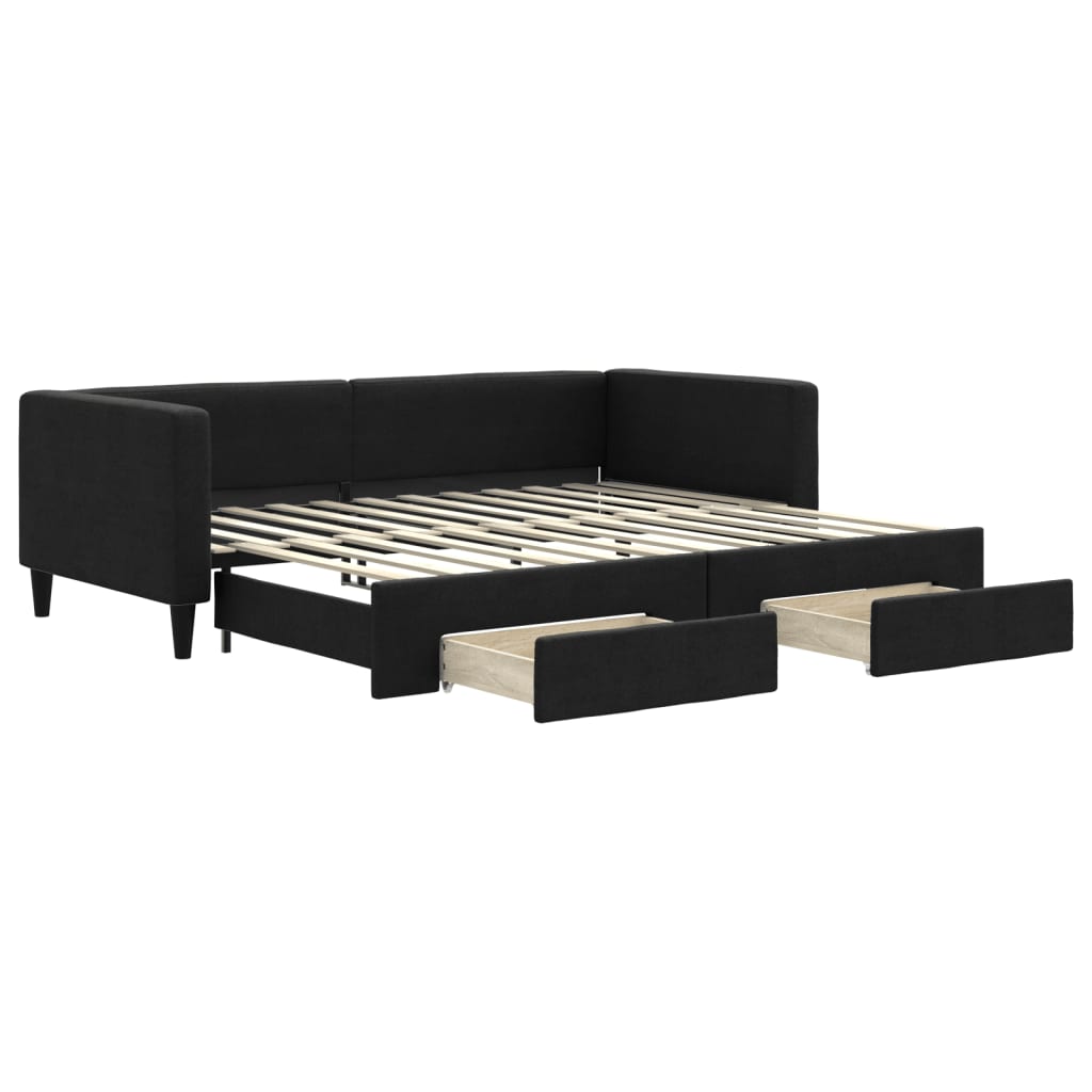 daybed med udtræk og skuffer 90x200 cm stof sort