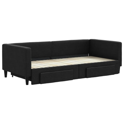 daybed med udtræk og skuffer 90x200 cm stof sort