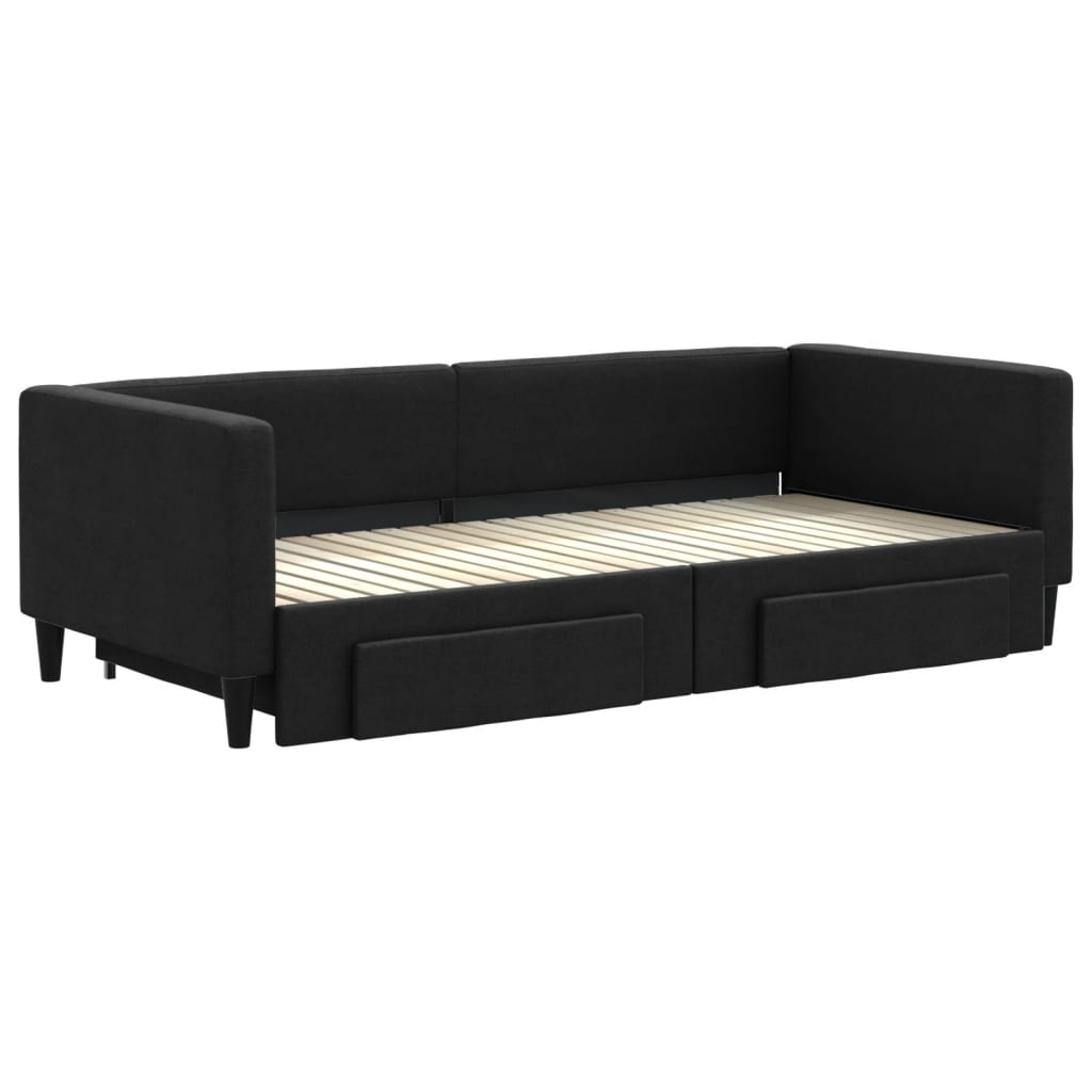 daybed med udtræk og skuffer 90x200 cm stof sort