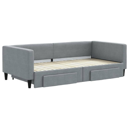 daybed med udtræk og skuffer 100x200 cm stof lysegrå