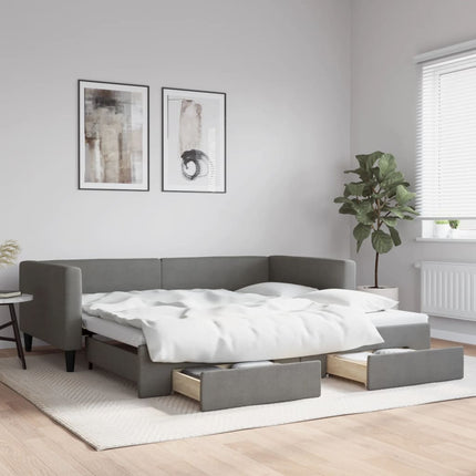 daybed med udtræk og skuffer 100x200 cm stof mørkegrå