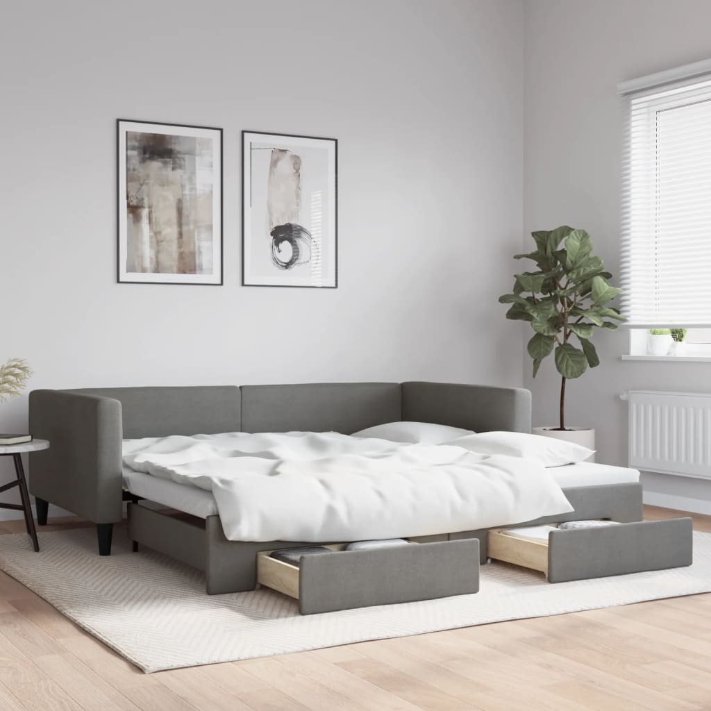 daybed med udtræk og skuffer 100x200 cm stof mørkegrå billede
