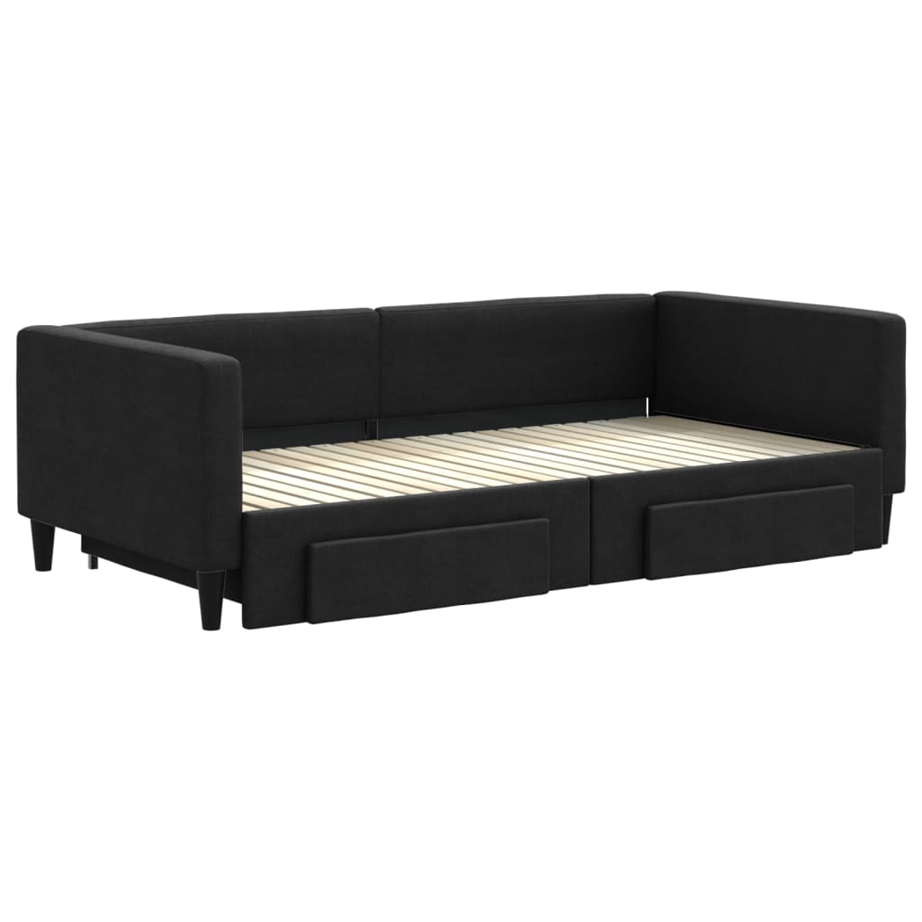 daybed med udtræk og skuffer 100x200 cm stof sort
