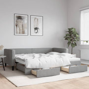 daybed med udtræk og skuffer 90x190 cm stof lysegrå