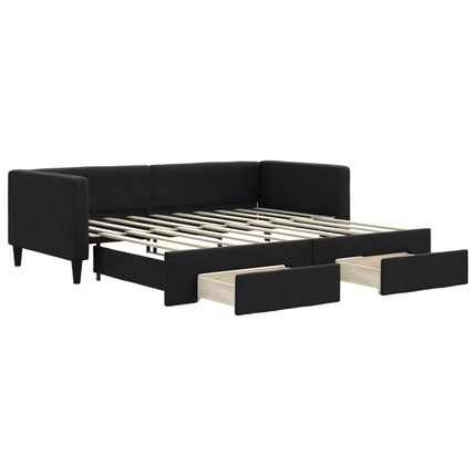 daybed med udtræk og skuffer 90x190 cm stof sort