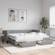 daybed med udtræk og skuffer 80x200 cm stof lysegrå