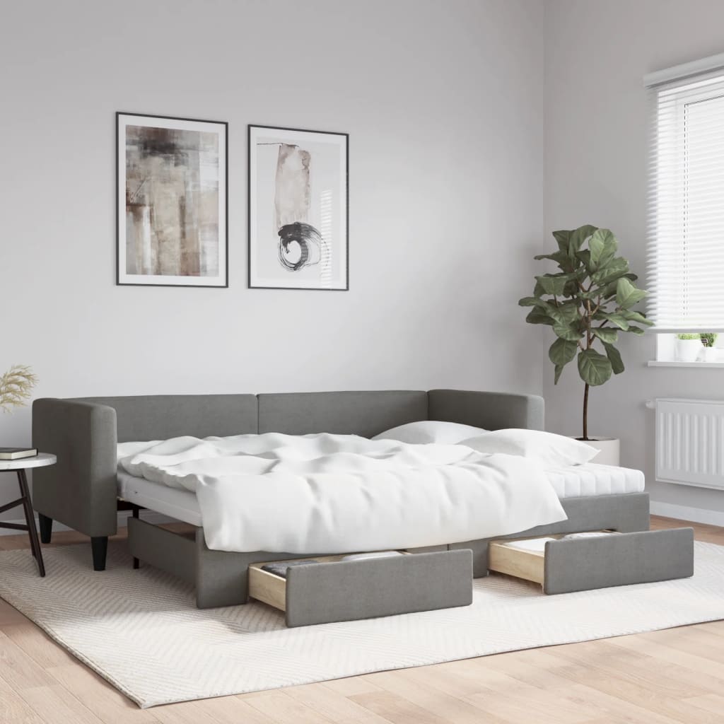 daybed med udtræk og skuffer 80x200 cm stof mørkegrå