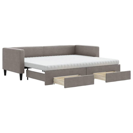 daybed med udtræk og skuffer 80x200 cm stof gråbrun