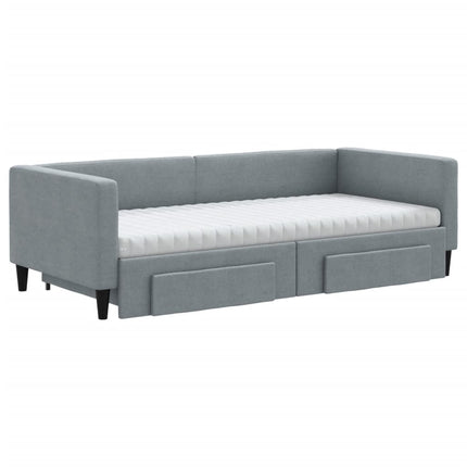daybed med udtræk og skuffer 90x200 cm stof lysegrå