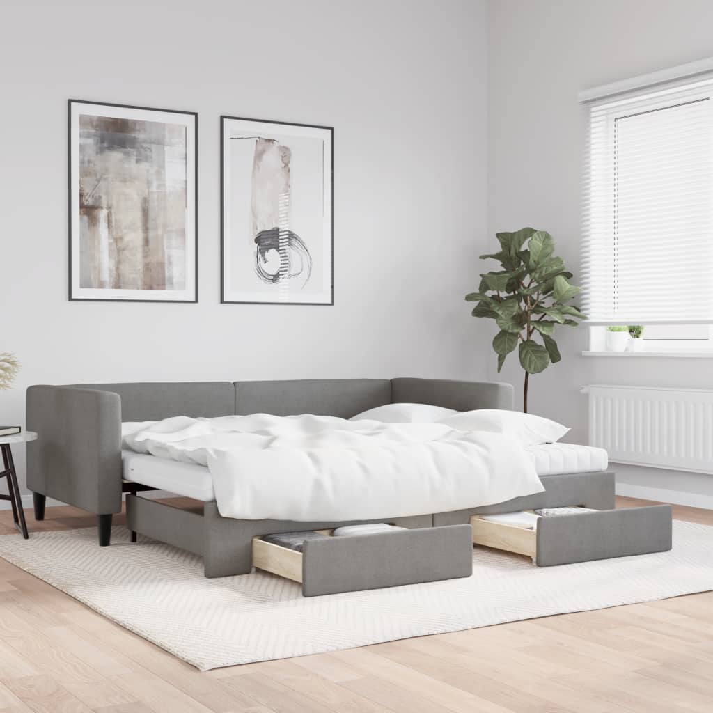 daybed med udtræk og skuffer 90x200 cm stof mørkegrå