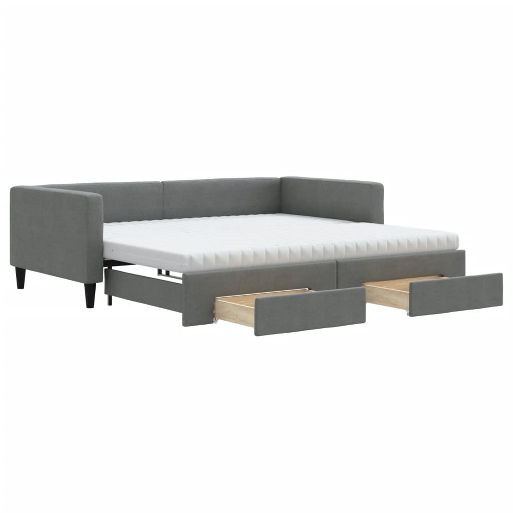 daybed med udtræk og skuffer 100x200 cm stof mørkegrå