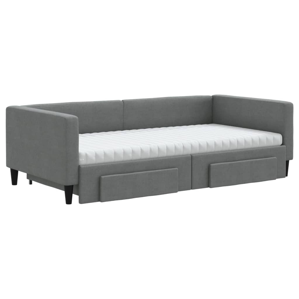 daybed med udtræk og skuffer 100x200 cm stof mørkegrå