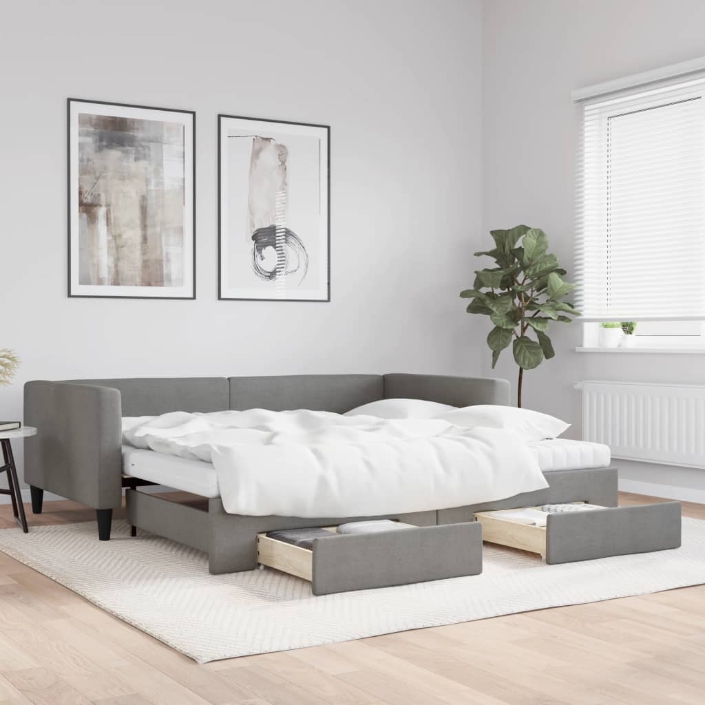 daybed med udtræk og skuffer 100x200 cm stof mørkegrå