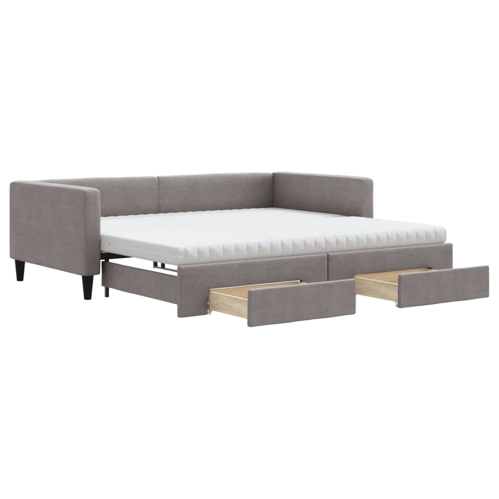 daybed med udtræk og skuffer 100x200 cm stof gråbrun