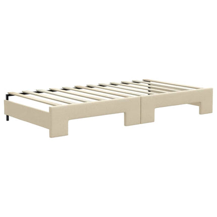 daybed med udtræk og skuffer 100x200 cm stof cremefarvet