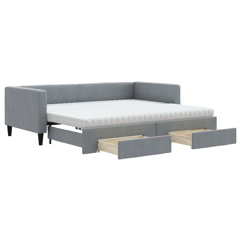 daybed med udtræk og skuffer 90x190 cm stof lysegrå