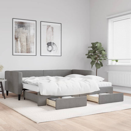 daybed med udtræk og skuffer 90x190 cm stof mørkegrå