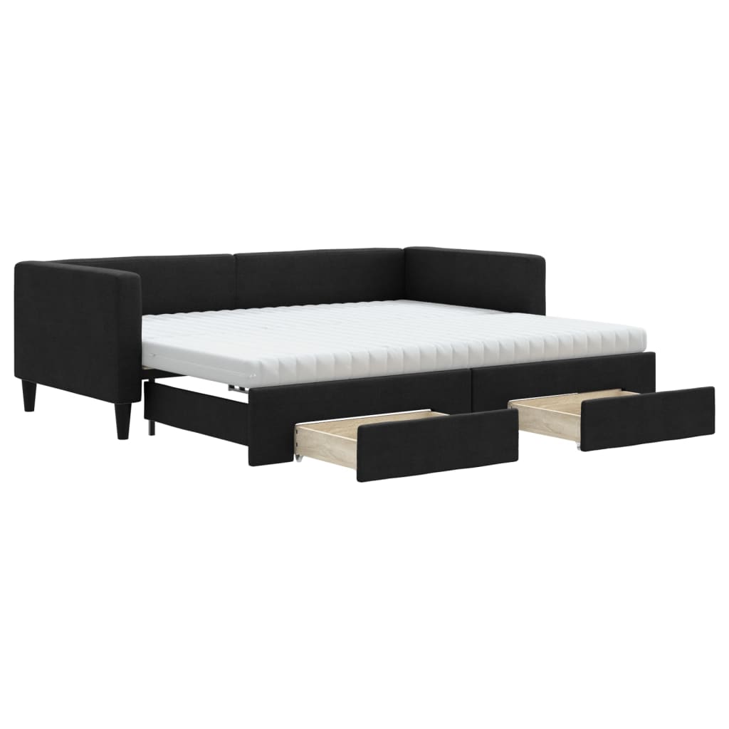 daybed med udtræk og skuffer 90x190 cm stof sort
