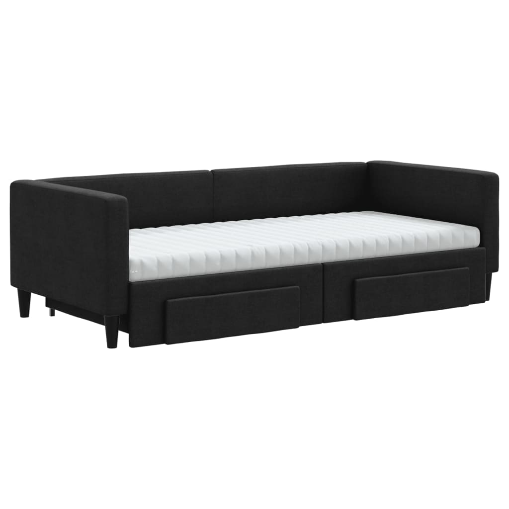 daybed med udtræk og skuffer 90x190 cm stof sort
