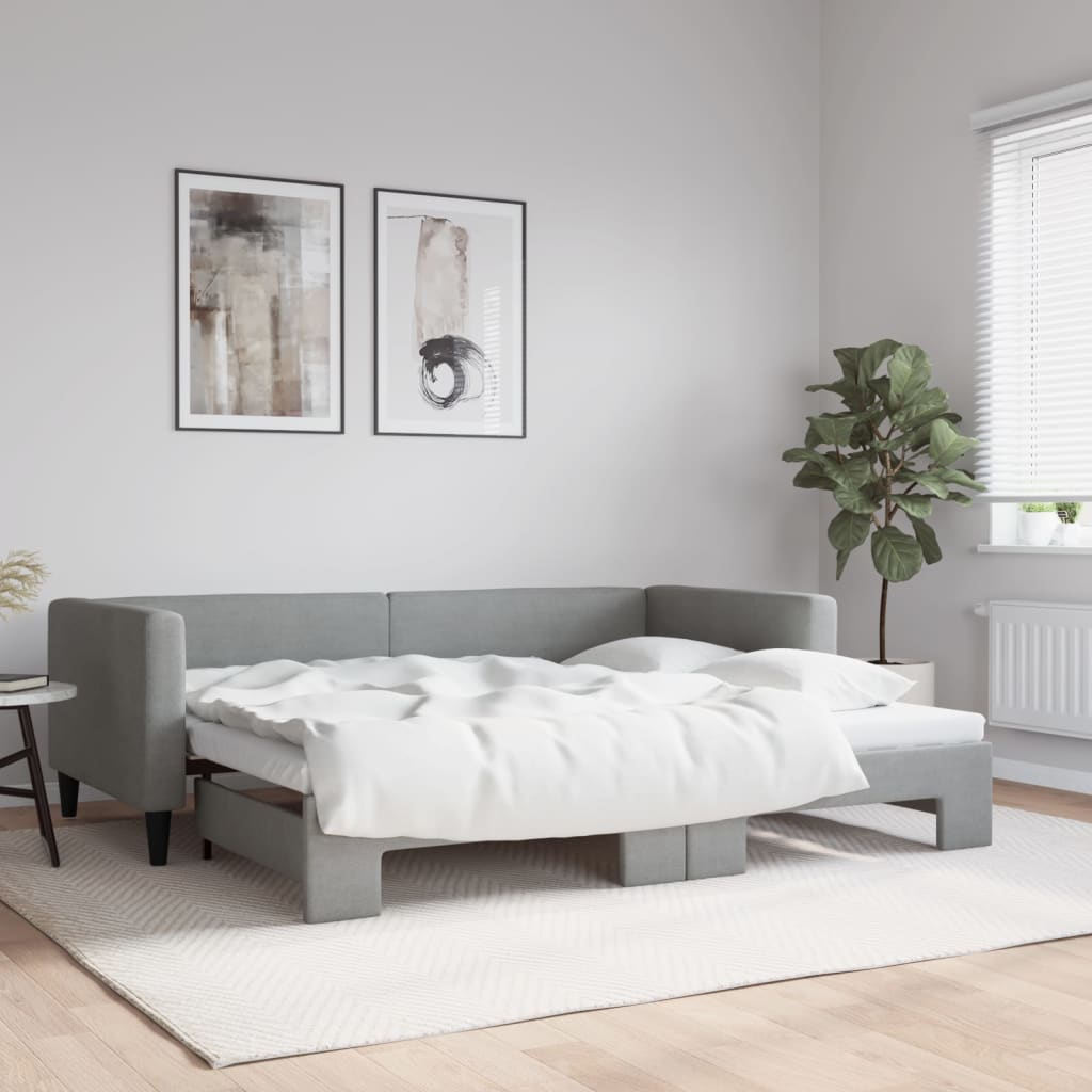 daybed med udtræk 100x190 cm stof lysegrå billede