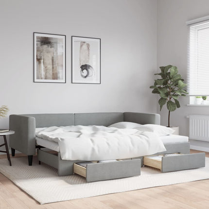 daybed med udtræk og skuffer 100x190 cm stof lysegrå